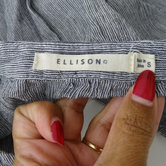 Ellison Stripe Button-Up Cropped Top Black/Blue Women Size S Short Sleeve FLAW - Picture 7 of 11